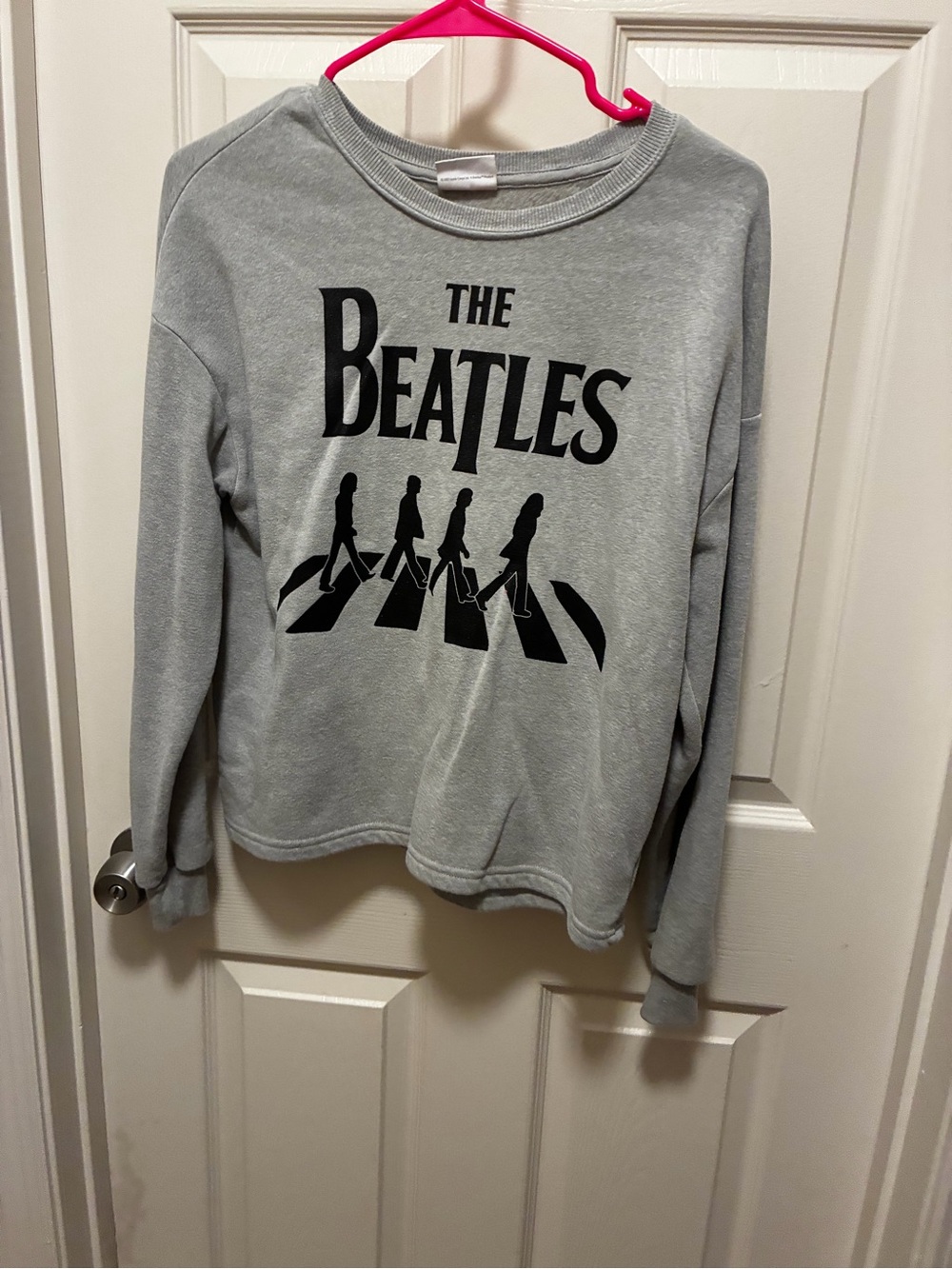 The Beatles Light Gray Crewneck Sweatshirt with Pink Trim